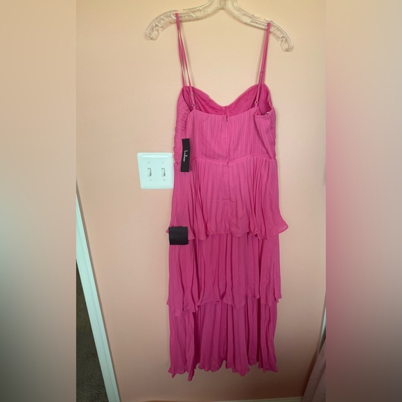Lulus Cascading Crush Hot Pink Tiered Midi Dress - Size L - Picture 5 of 10